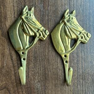 2 Gatco vintage Brass Horse Head Hook Bridle Rack Coat Hook - 5-1/2 x 3 inch